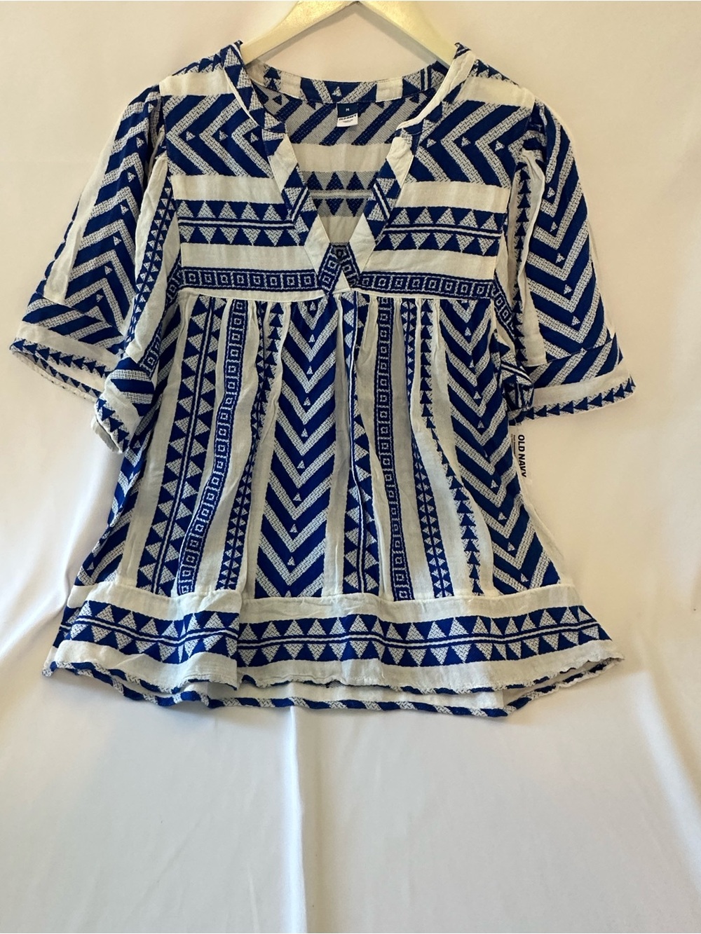 Old Navy Blue and White Geometric Tunic Top